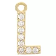 Ciondolo alfabeto 10 mm con ossido di zirconio - L - Dorato - Cristallo x1