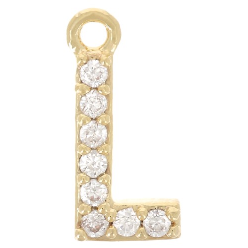 Ciondolo alfabeto 10 mm con ossido di zirconio - L - Dorato - Cristallo x1