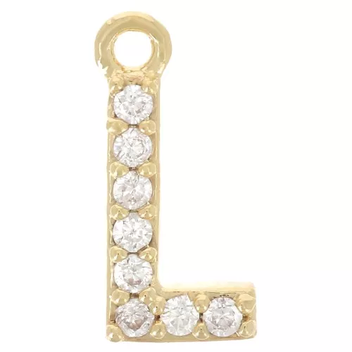 Ciondolo alfabeto 10 mm con ossido di zirconio - L - Dorato - Cristallo x1