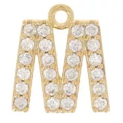 Ciondolo alfabeto 10 mm con ossido di zirconio - M - Dorato con oro fino x1