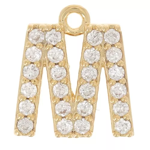 Ciondolo alfabeto 10 mm con ossido di zirconio - M - Dorato con oro fino x1