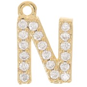 Ciondolo alfabeto 10 mm con ossido di zirconio - N - Dorato con oro fino x1