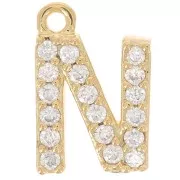 Ciondolo alfabeto 10 mm con ossido di zirconio - N - Dorato con oro fino x1
