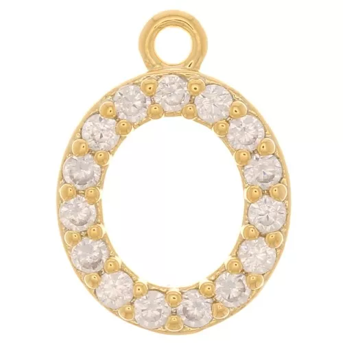Ciondolo alfabeto 10 mm con ossido di zirconio - O - Dorato - Cristallo x1