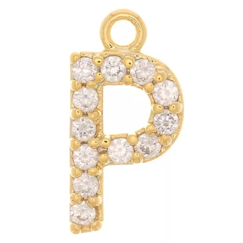 Ciondolo alfabeto 10 mm con ossido di zirconio - P - Dorato - Cristallo x1