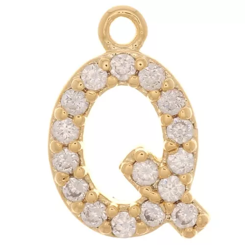Charm lettera alfabeto 10 mm Ossidi di zirconio - Q - Dorato con oro fino x1