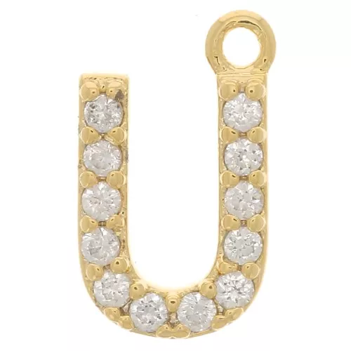 Ciondolo alfabeto 10 mm con ossido di zirconio - U - Dorato - Cristallo x1