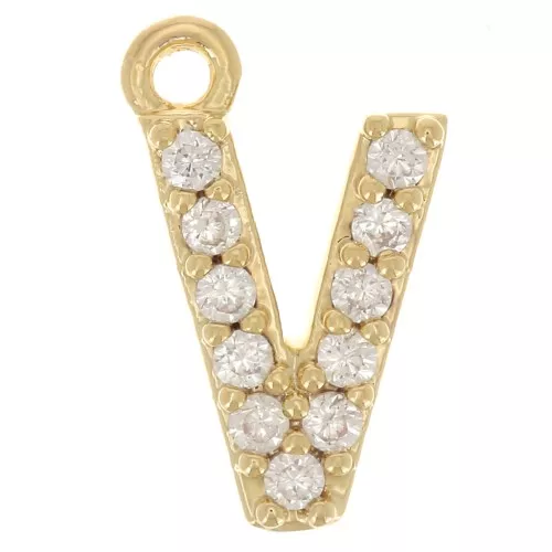 Charm alfabetico da 10 mm con ossidi di zirconio - V - Dorato con oro fino x1
