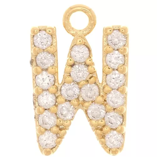 Ciondolo alfabeto 10 mm con ossido di zirconio - W - Dorato - Cristallo x1