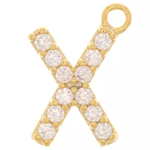 Ciondolo alfabeto 10 mm con ossido di zirconio - X - Dorato - Cristallo x1