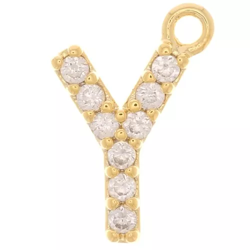 Ciondolo alfabeto 10 mm con ossido di zirconio - Y - Dorato - Cristallo x1