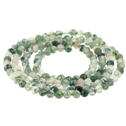 Perla rotonda sfaccettata da 3 mm in pietra semipreziosa - Agata muschiata x39 cm