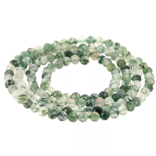 Perla rotonda sfaccettata da 3 mm in pietra semipreziosa - Agata muschiata x39 cm