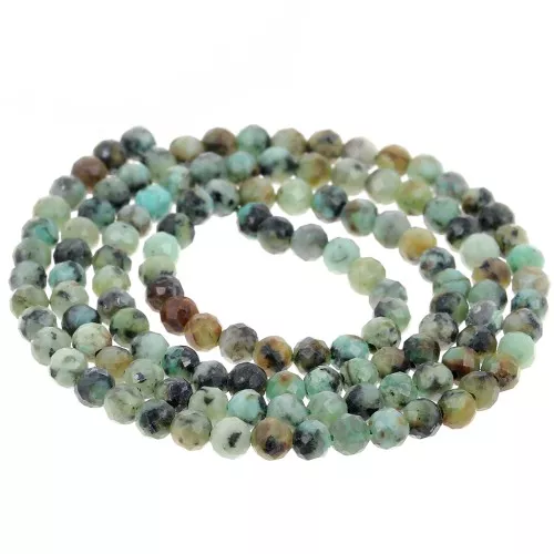 Perline tonde sfaccettate in pietra semipreziosa 3 mm - Turchese africano - Diaspro x39cm