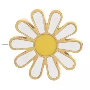 Perla margherita con resina 17mm Bianco - Giallo - Acciaio inossidabile dorato 304