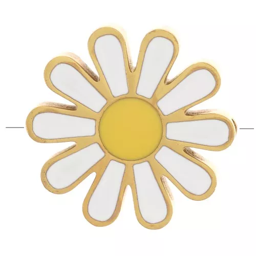 Perla margherita con resina 17mm Bianco - Giallo - Acciaio inossidabile dorato 304