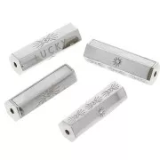 Perla cilindrica con messaggio fortunato con Ossido di zirconio e madreperla 20x6.5 mm Acciaio inossidabile 304