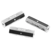 Perla cilindrica con motivi e resina epossidica 20x6.5mm -Nero-Acciaio inoss. 304