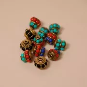 Perlina etnica indonesiana 11.5x11 mm - Rosso - Turchese x1