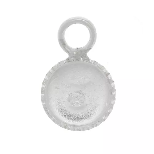 Mini ciondolo rotondo seghettato per cabochon base piatta 3 mm - Argento 925 x1
