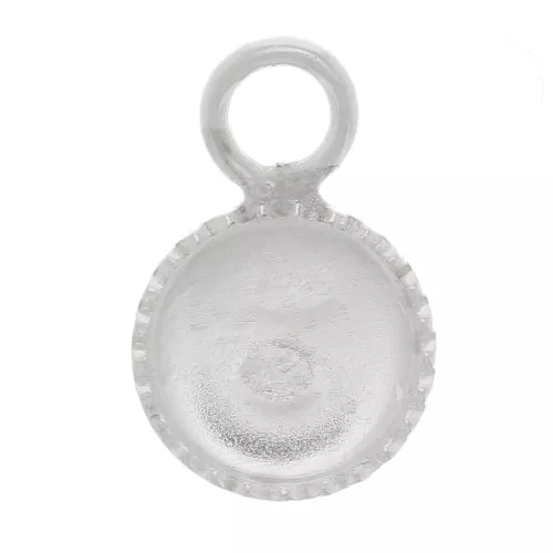 Mini ciondolo rotondo seghettato per cabochon base piatta 4 mm - Argento 925 x1