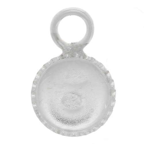 Mini ciondolo rotondo seghettato per cabochon base piatta 6 mm - Argento 925 x1