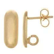Orecchini perno rettangolari rotondi 15x6 mm - anello aperto - Dorato con oro x2