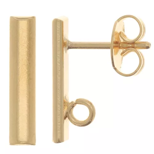Orecchini perno barra arrotondata 15x3 mm - anello aperto - Dorato con oro fino x2