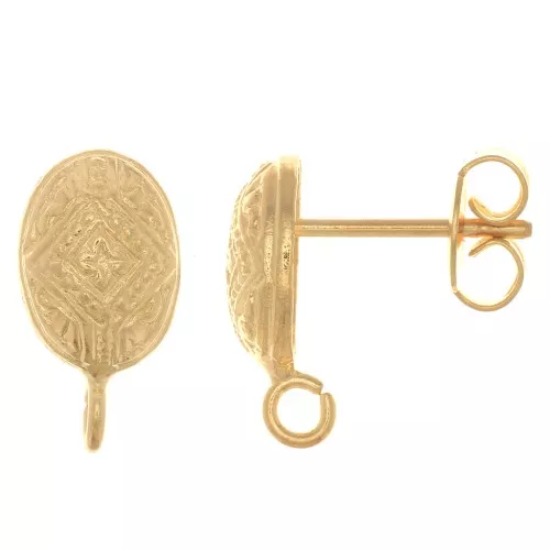 Orecchini perno ovali etnici 13.5x7 mm anello aperto - placcato oro x2