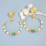 Orecchini perno rotondo etnico 14 mm - anello aperto- Dorato con oro fino x2