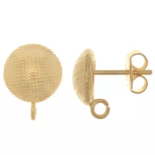 Orecchini perno tondi testurizzati 10 mm - anello aperto- Dorato con oro fino x2