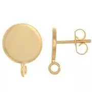 Orecchini perno a disco 10 mm-anello perpendicolare aperto- Dorato con oro fino x2