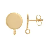 Orecchini perno a disco 8 mm -anello perpendicolare aperto- Dorato con oro fino x2