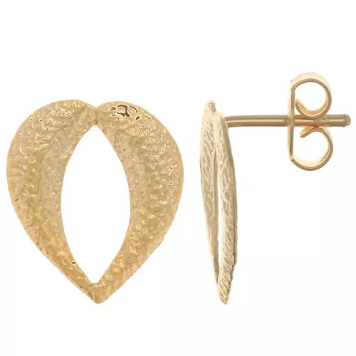 Orecchini perno cuore scavato martellato 16x13 mm - Dorato con oro fino x2