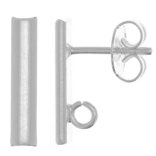 Orecchini perno barra arrotondata 15x3 mm - anello aperto - placcato argento x2
