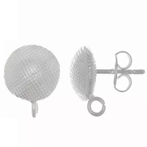 Orecchini perno tondi testurizzati 10 mm - anello aperto - placcato argento x2