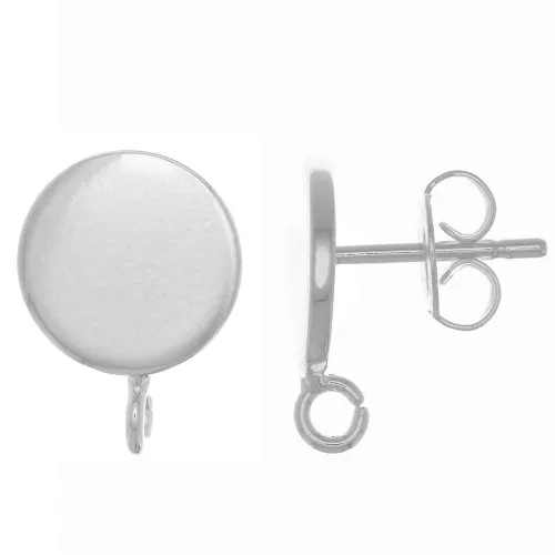 Orecchini perno a disco 10 mm - anello perpendicolare aperto - placcato argento