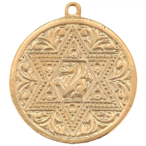 Pendente medaglia 22 mm - stella lavorata - Dorata con oro fino x1