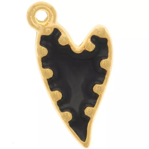 Pendente cuore - resina epossidica e palline 22x13mm Dorato con oro fino- Nero
