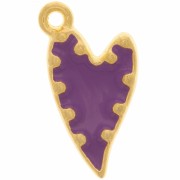 Pendente cuore - resina epossidica e palline 22x13mm -Dorato con oro fino - Viola