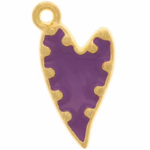 Pendente cuore - resina epossidica e palline 22x13mm -Dorato con oro fino - Viola