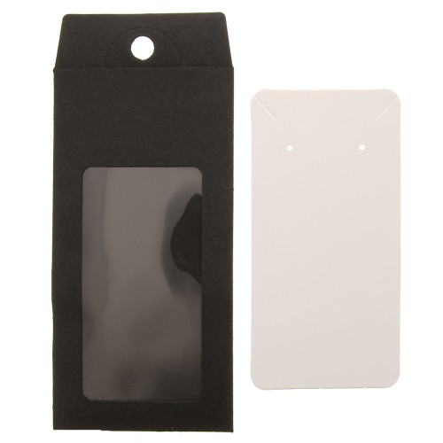 Confezione in cartone con la sua etichetta per bijoux 13x6.5 cm - Nero- Bianco x1