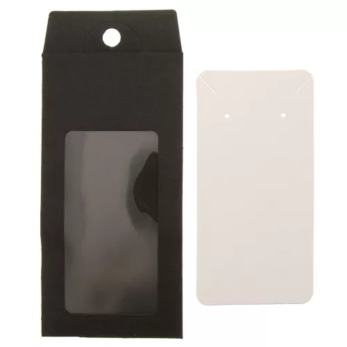 Confezione in cartone con la sua etichetta per bijoux 13x6.5 cm - Nero- Bianco x1