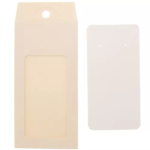 Confezione in cartone con la sua etichetta per bijoux 13x6.5 cm - Beige - Blanc x1