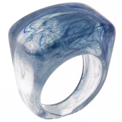 Anello grande in resina - Misura 54 - Trasparente - Blu scuro marmorizzato x1