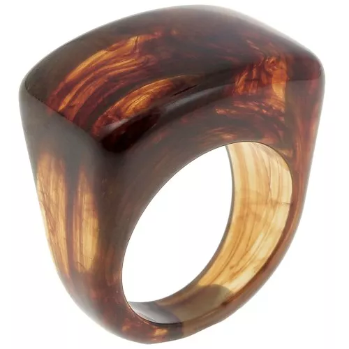 Anello grande in resina - Misura 54 - Trasparente- Marrone scuro marmorizzato x1