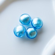 Bombata Murano foglia argento mm. 16 Aquamarina x1