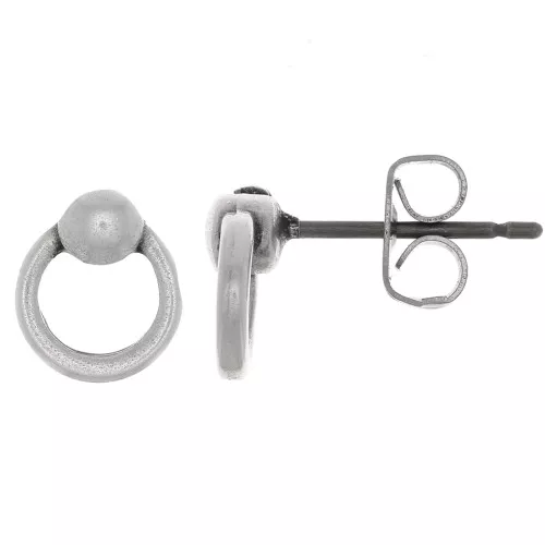 Orecchini perno a cerchio 7 mm - placcatura argento fino anticato x2