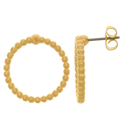 Orecchini perno cerchio con palline 19 mm -Dorato con oro fino x2