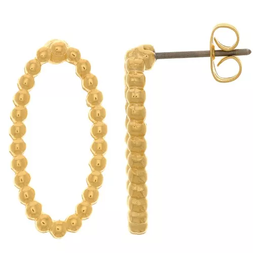 Orecchini perno ovali con palline 22x11 mm - Dorato con oro fino x2